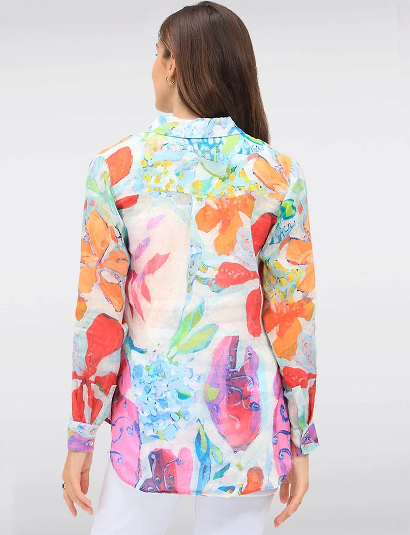 Lightweight Button-Up Printed Long Sleeve Rounded Hem Shirt by Claire Desjardins