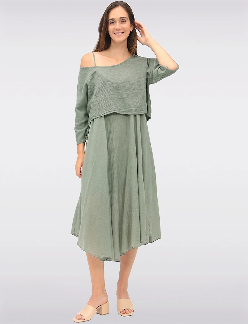 Versatile Two-Piece Cotton Lined Dress Set with Rounded Hemline by Froccella