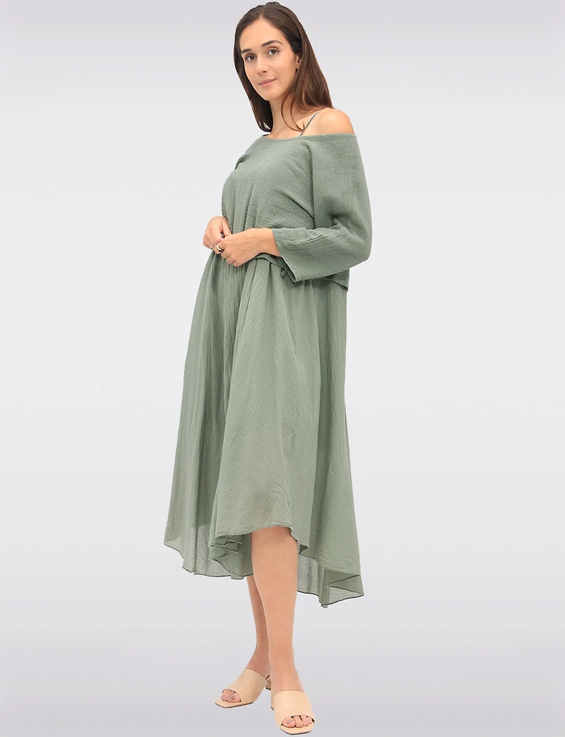 Versatile Two-Piece Cotton Lined Dress Set with Rounded Hemline by Froccella