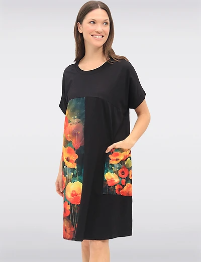 Floral Print Cotton-Blend Relaxed Fit T-Shirt Dress & Patch Pocket by Froccella