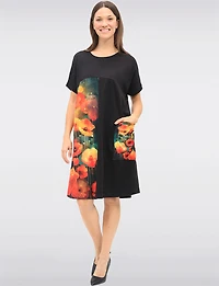 Floral Print Cotton-Blend Relaxed Fit T-Shirt Dress & Patch Pocket by Froccella
