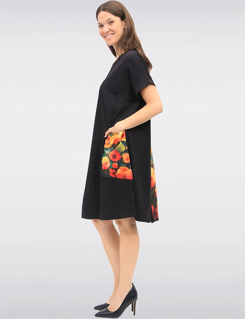Floral Print Cotton-Blend Relaxed Fit T-Shirt Dress & Patch Pocket by Froccella