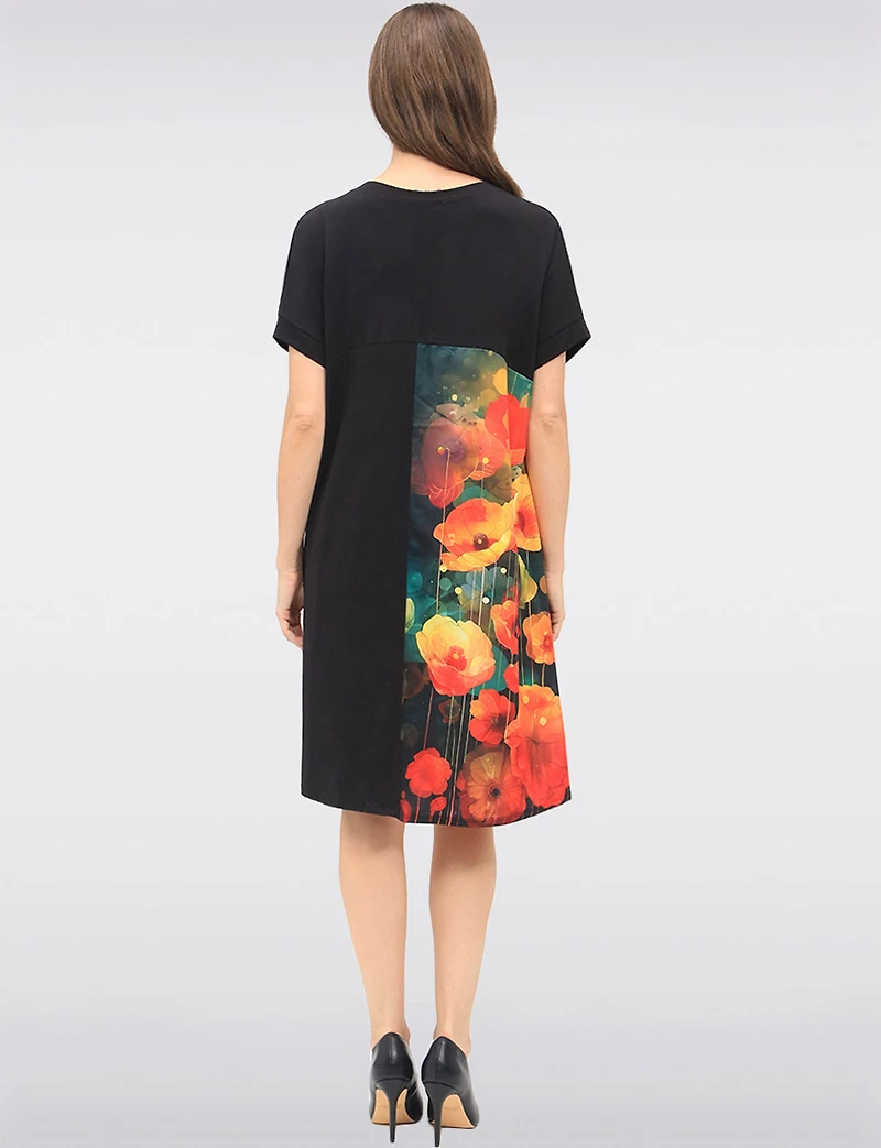 Floral Print Cotton-Blend Relaxed Fit T-Shirt Dress & Patch Pocket by Froccella