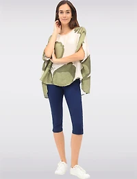 Crinkled Relaxed Fit Printed Top with Dolman Sleeves & Side Slits by Froccella