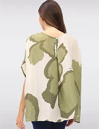 Crinkled Relaxed Fit Printed Top with Dolman Sleeves & Side Slits by Froccella