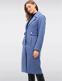 Chic Long Wool-Like Button Coat with Notch Collar & Defined Waist Tabs by Saki