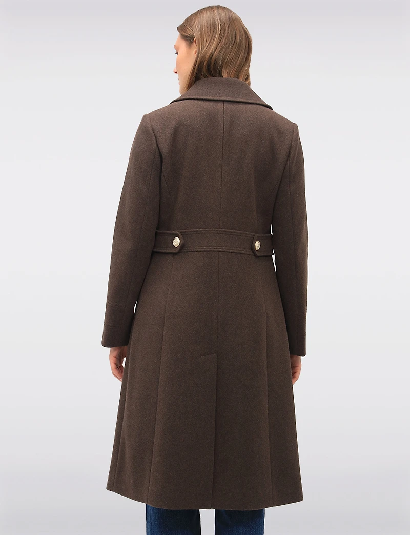 Chic Long Wool-Like Button Coat with Notch Collar & Defined Waist Tabs by Saki