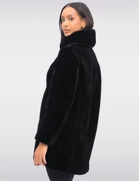 Vegan Reversible Faux Fur Coat Button Front Closure & Princess Seams by Saki