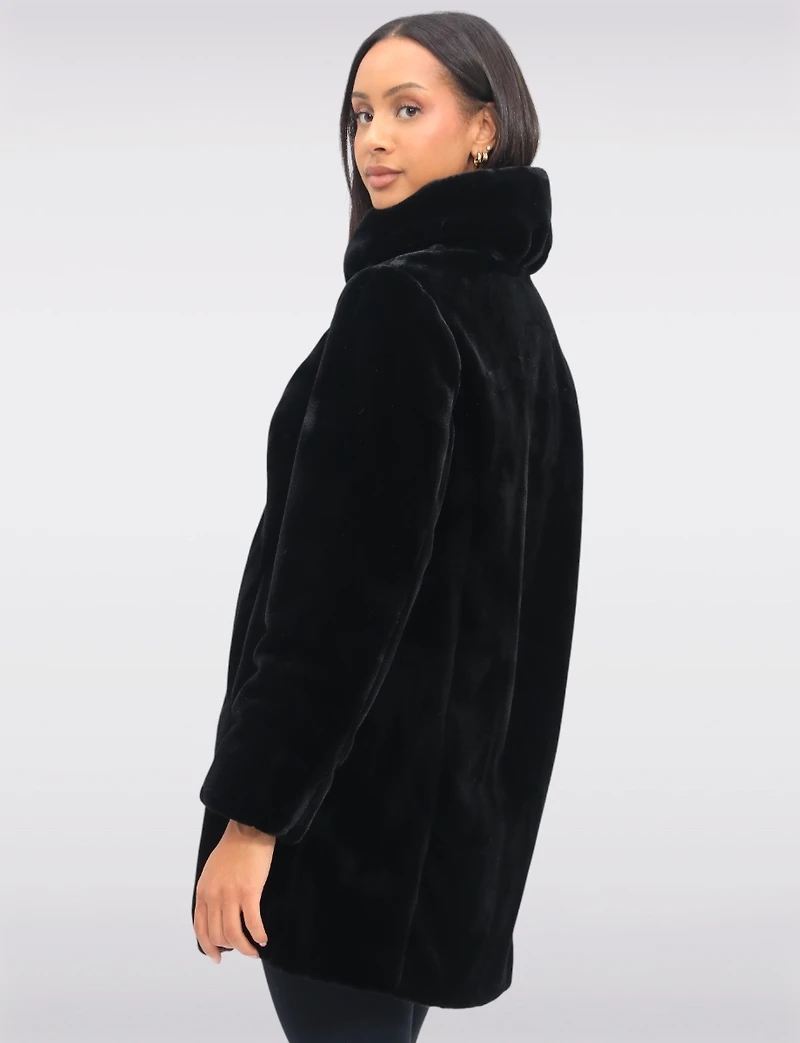Vegan Reversible Faux Fur Coat Button Front Closure & Princess Seams by Saki