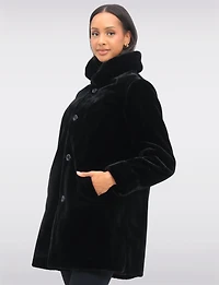 Vegan Reversible Faux Fur Coat Button Front Closure & Princess Seams by Saki