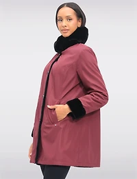 Vegan Reversible Faux Fur Coat Button Front Closure & Princess Seams by Saki