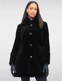 Vegan Reversible Faux Fur Coat Button Front Closure & Princess Seams by Saki
