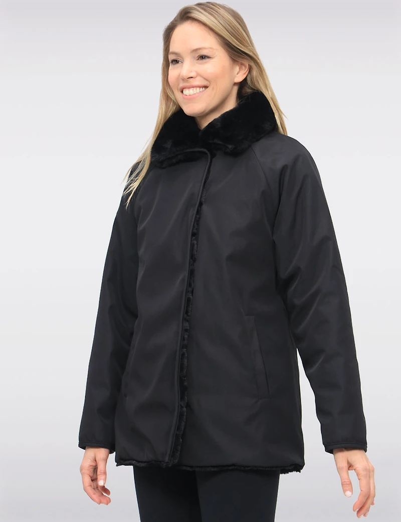 Vegan Reversible Ultra-soft Faux Fur and Smooth Straight Cut Coat by Saki