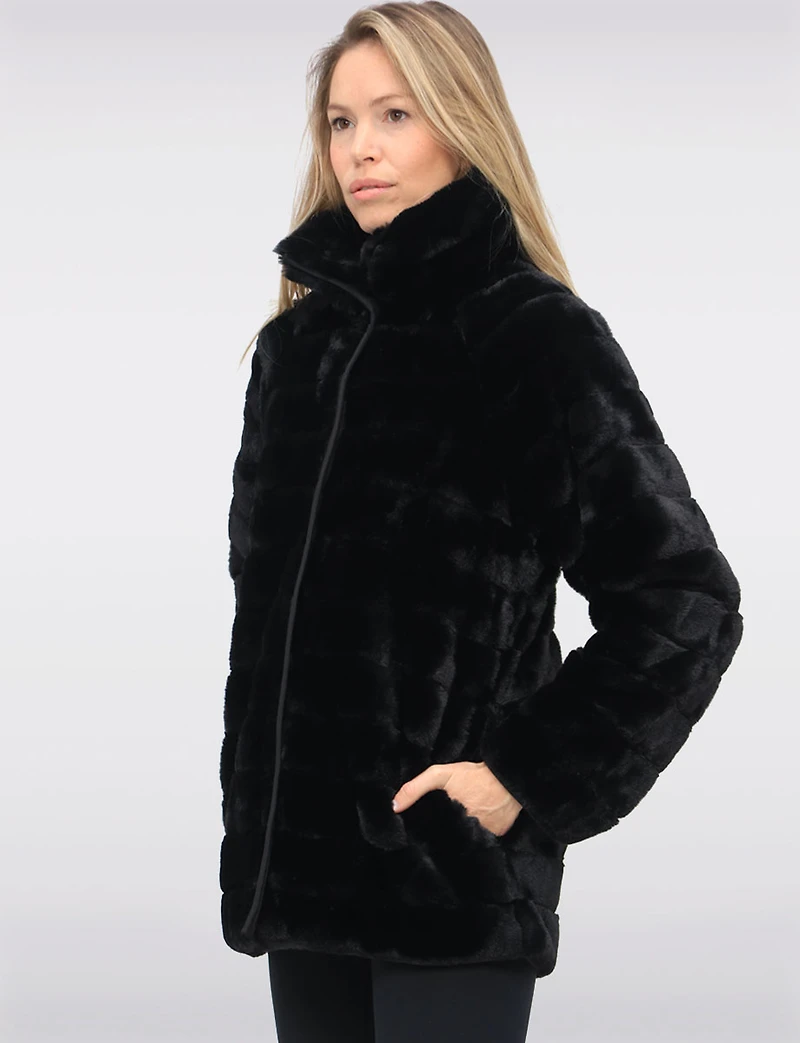 Vegan Reversible Ultra-soft Faux Fur and Smooth Straight Cut Coat by Saki