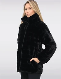 Vegan Reversible Ultra-soft Faux Fur and Smooth Straight Cut Coat by Saki