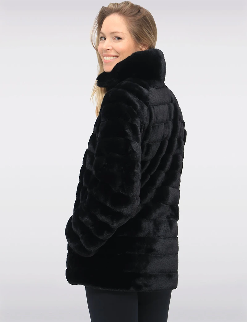 Vegan Reversible Ultra-soft Faux Fur and Smooth Straight Cut Coat by Saki