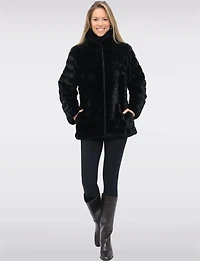 Vegan Reversible Ultra-soft Faux Fur and Smooth Straight Cut Coat by Saki
