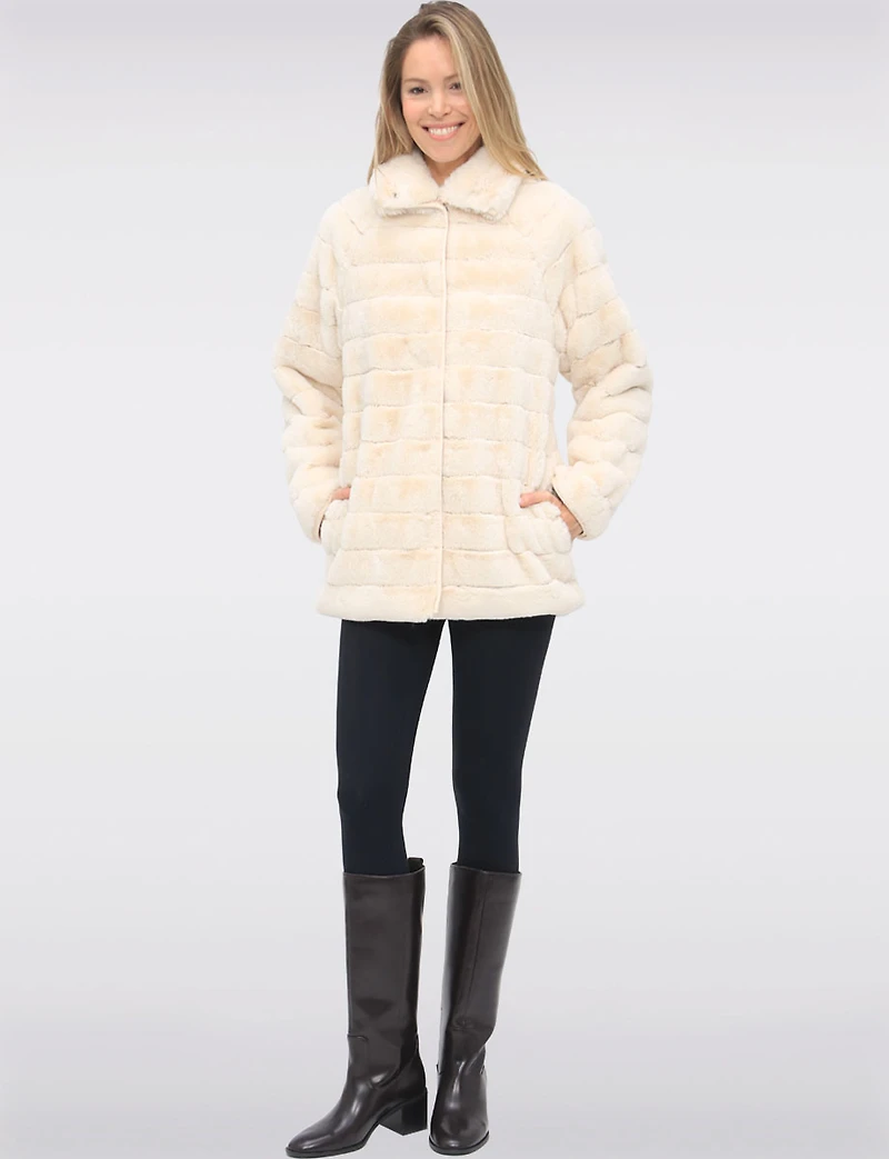 Vegan Reversible Ultra-soft Faux Fur and Smooth Straight Cut Coat by Saki