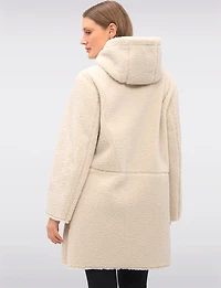 Reversible Cozy Faux Suede and Soft Sherpa Hooded Vegan Coat by Saki