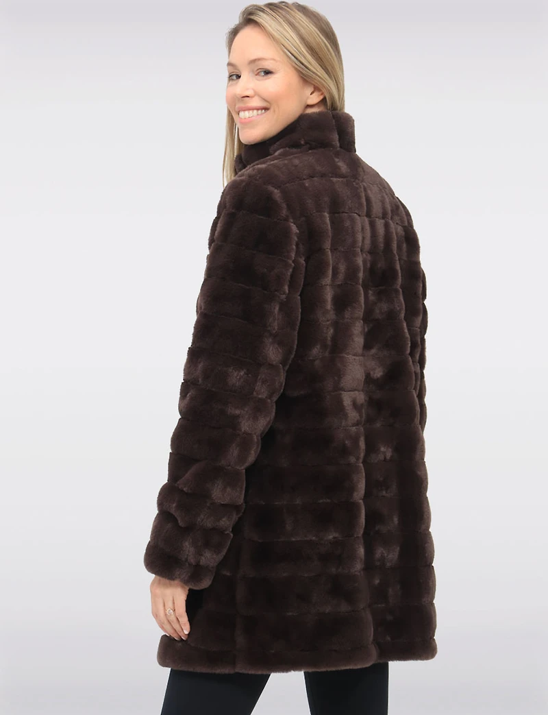 Vegan Reversible Faux Fur Coat Button Front Closure by Saki