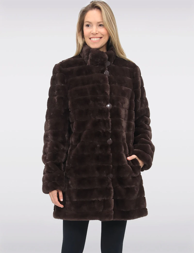 Vegan Reversible Faux Fur Coat Button Front Closure by Saki