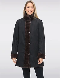Vegan Reversible Faux Fur Coat Button Front Closure by Saki