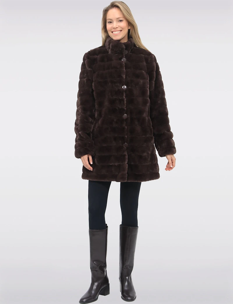 Vegan Reversible Faux Fur Coat Button Front Closure by Saki