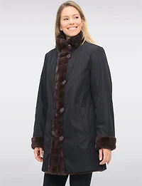 Vegan Reversible Faux Fur Coat Button Front Closure by Saki