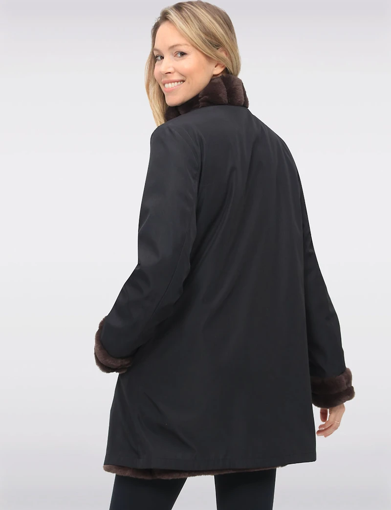 Vegan Reversible Faux Fur Coat Button Front Closure by Saki