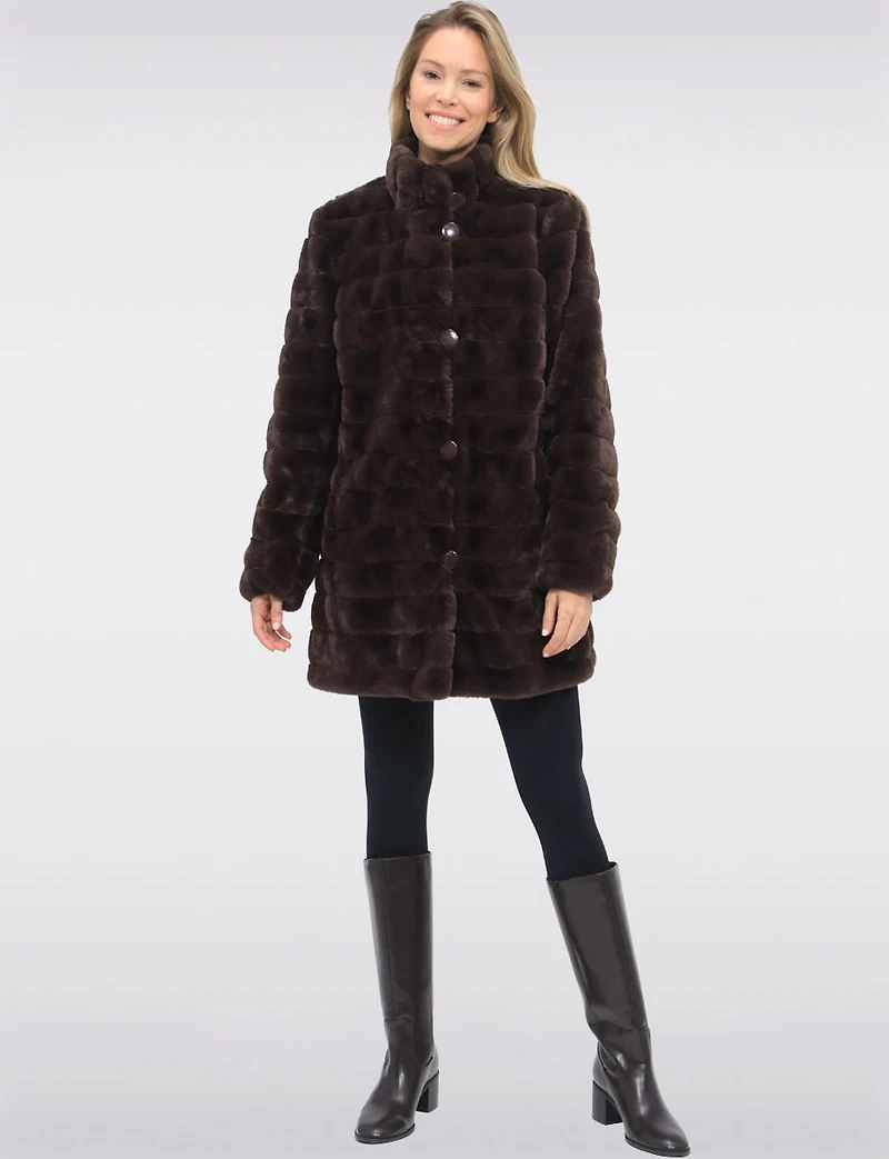 Vegan Reversible Faux Fur Coat Button Front Closure by Saki