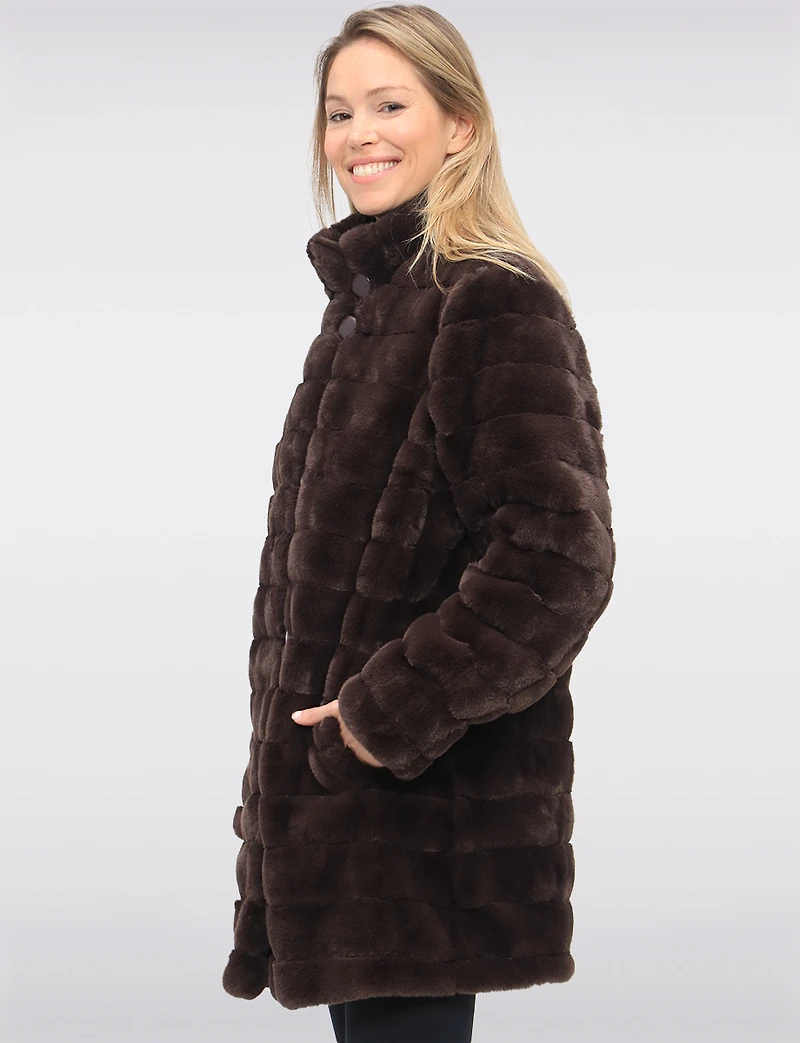 Vegan Reversible Faux Fur Coat Button Front Closure by Saki