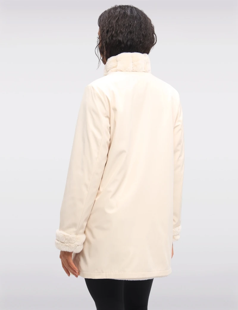 Vegan Reversible Faux Fur Coat Button Front Closure by Saki