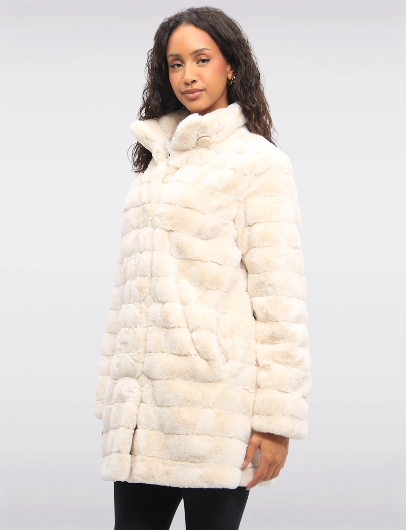 Vegan Reversible Faux Fur Coat Button Front Closure by Saki