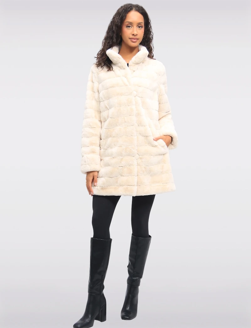 Vegan Reversible Faux Fur Coat Button Front Closure by Saki