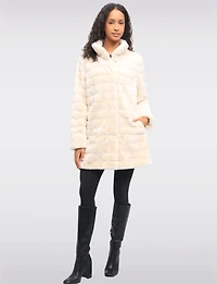 Vegan Reversible Faux Fur Coat Button Front Closure by Saki