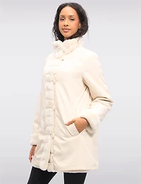 Vegan Reversible Faux Fur Coat Button Front Closure by Saki