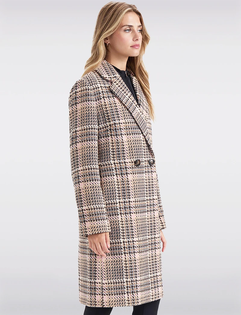 Chic Multicoloured Houndstooth Double-Breasted Notch Collar Coat by Ellen Tracy