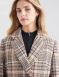 Chic Multicoloured Houndstooth Double-Breasted Notch Collar Coat by Ellen Tracy