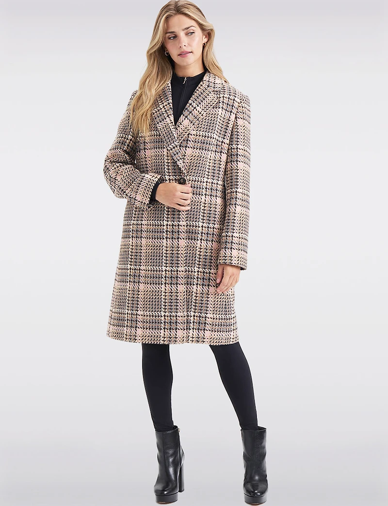 Chic Multicoloured Houndstooth Double-Breasted Notch Collar Coat by Ellen Tracy