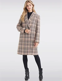 Chic Multicoloured Houndstooth Double-Breasted Notch Collar Coat by Ellen Tracy