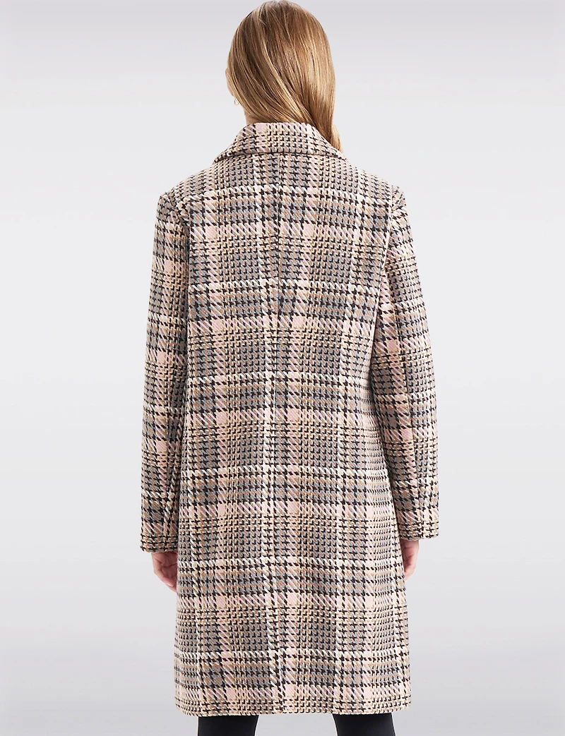 Chic Multicoloured Houndstooth Double-Breasted Notch Collar Coat by Ellen Tracy