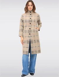 Single-Breasted Button Front Vegan Plaid Coatigan with High Stand Collar by NVLT