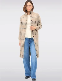 Single-Breasted Button Front Vegan Plaid Coatigan with High Stand Collar by NVLT