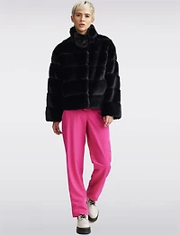 Vegan Plush Faux Fur Quilted Cropped High Collar Jacket by NVLT