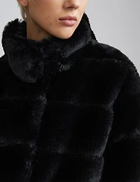 Vegan Plush Faux Fur Quilted Cropped High Collar Jacket by NVLT