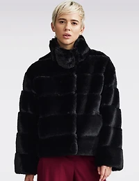 Vegan Plush Faux Fur Quilted Cropped High Collar Jacket by NVLT