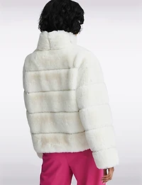 Vegan Plush Faux Fur Quilted Cropped High Collar Jacket by NVLT