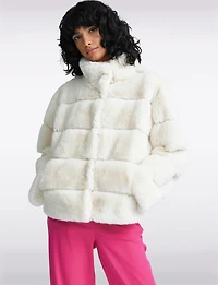 Vegan Plush Faux Fur Quilted Cropped High Collar Jacket by NVLT