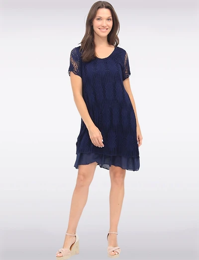 Crochet-knit Short Sleeve Two Tiered Dress By Froccella