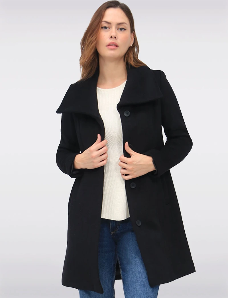Wool-Blend Straight Cut Hidden Button Front Closure Coat by Cole Haan